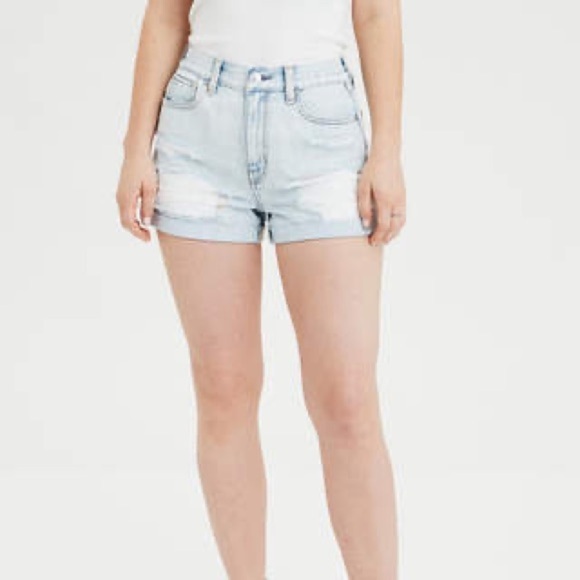 American Eagle 2 High Waisted Denim Mom Shorts distressed 5561 0382 - Picture 2 of 10